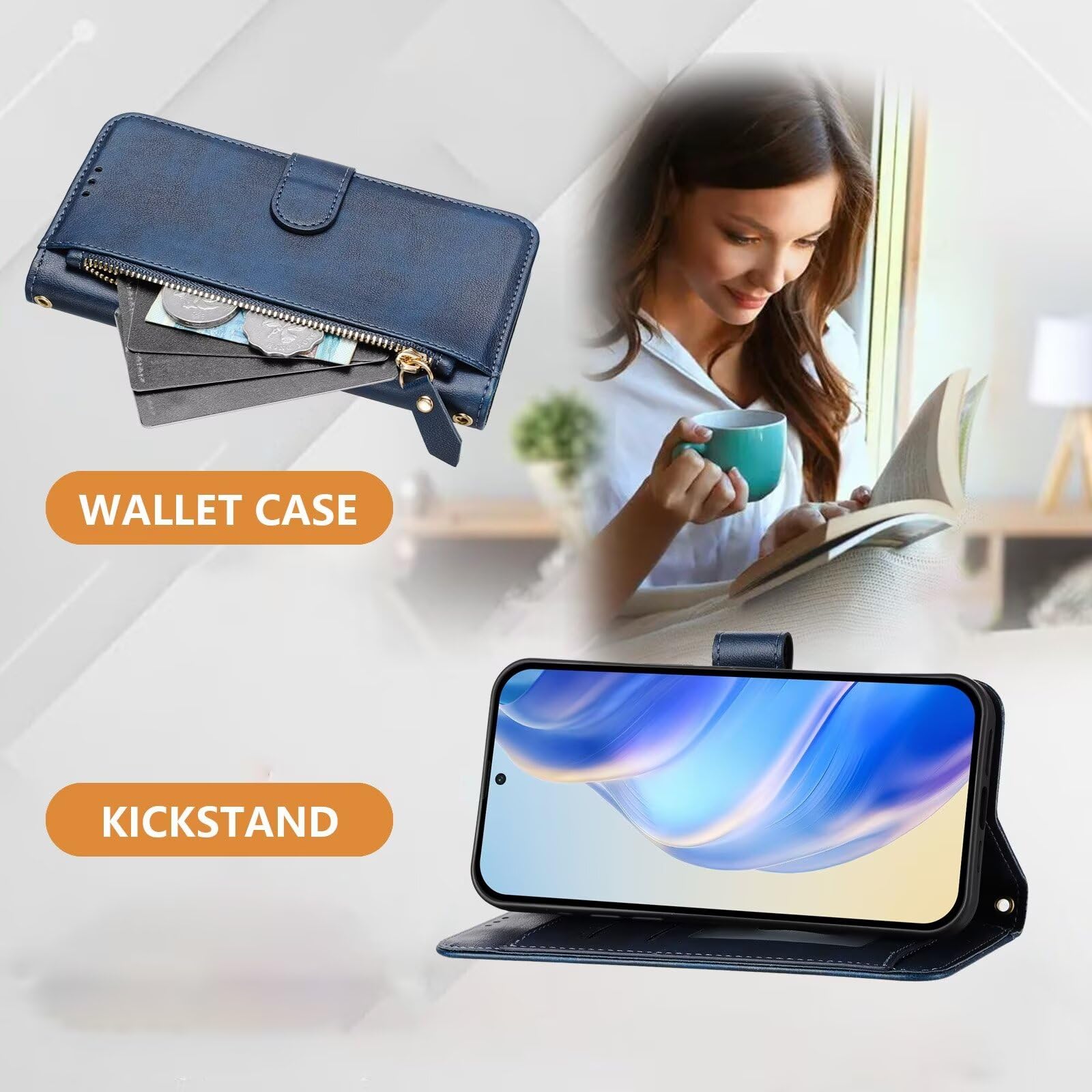 FHSYCR Hülle Für Motorola Moto G55 5G – Leder Flip Case Mit Kartenfächern, Magnetverschluss & Displayschutzfolie, Blau