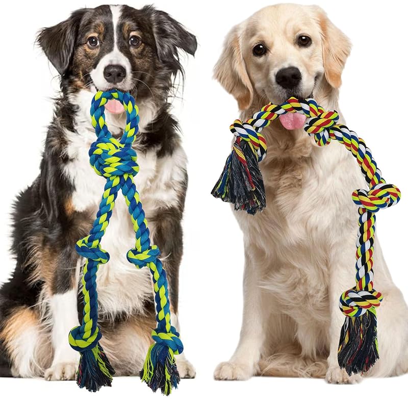 Brinquedos de Corda para Cães em Algodão Natural TUAHOO, 4 e 5 Nós, Pacote com 2