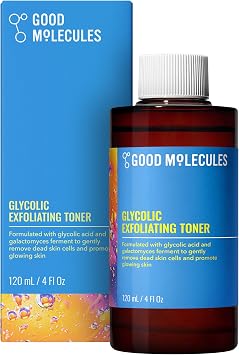 Good Molecules Glycolic Exfoliating Toner, AHA Toner for Face, 4 fl oz | Gently removes dead skin cells with glycolic acid and galactomyces to promote glowing skin. Night use with daytime SPF.