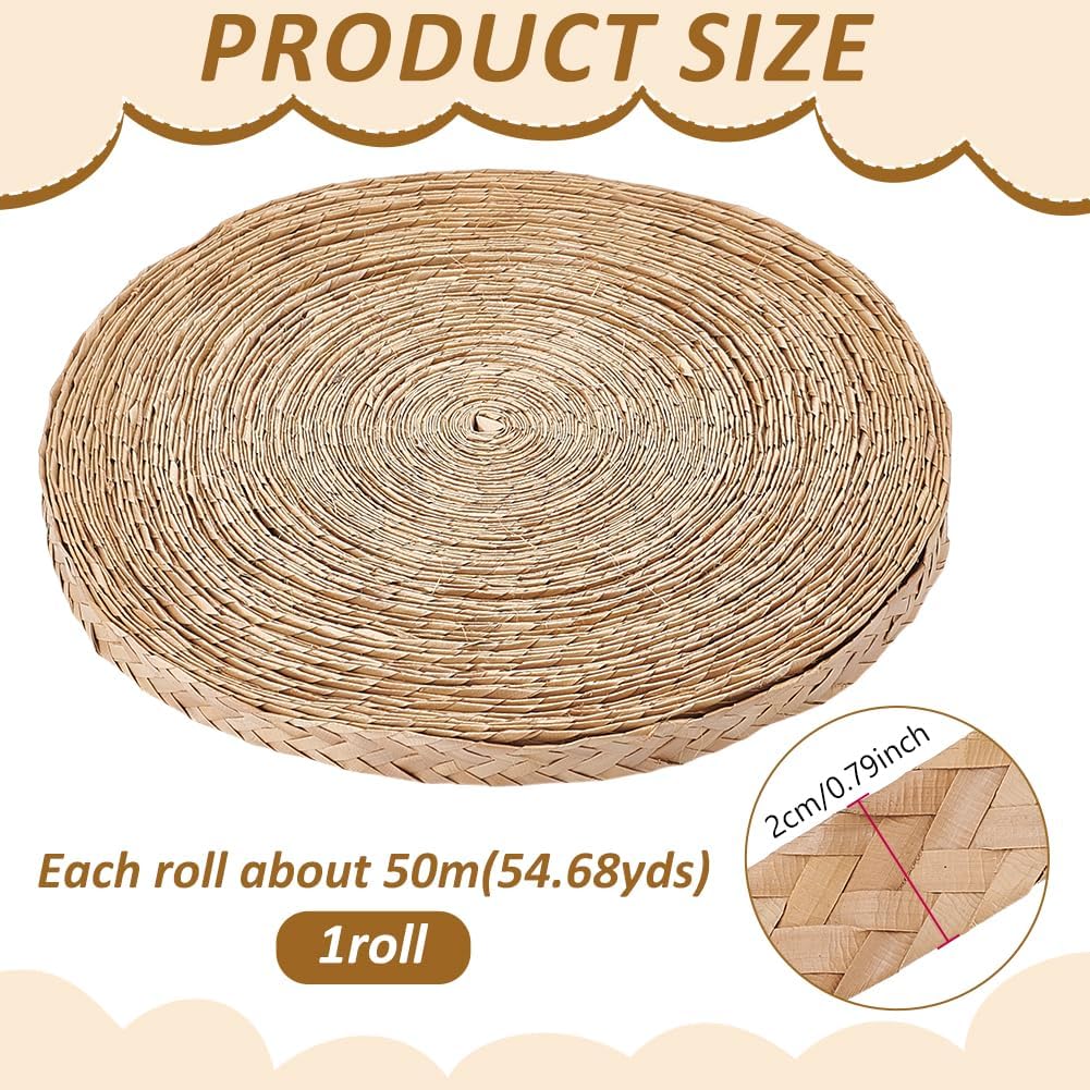 NBEADS 54.7 Yard Wheat Straw Ribbon for Hat Making, 0.8 Inch Wide Millinery Hat Straw Braiding Tape, Tan Natural Straw Braid Lace Trim for Hats Basket Bag Vase DIY Craft