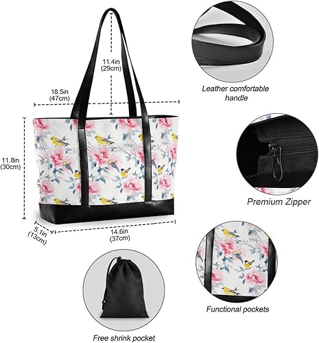Miniatura 4 de Flowers Birds Fashion Tote Bags for Women Laptop with Zipper Large Work Bags for Women for College with Diaper maletin ejecutivo para mujer