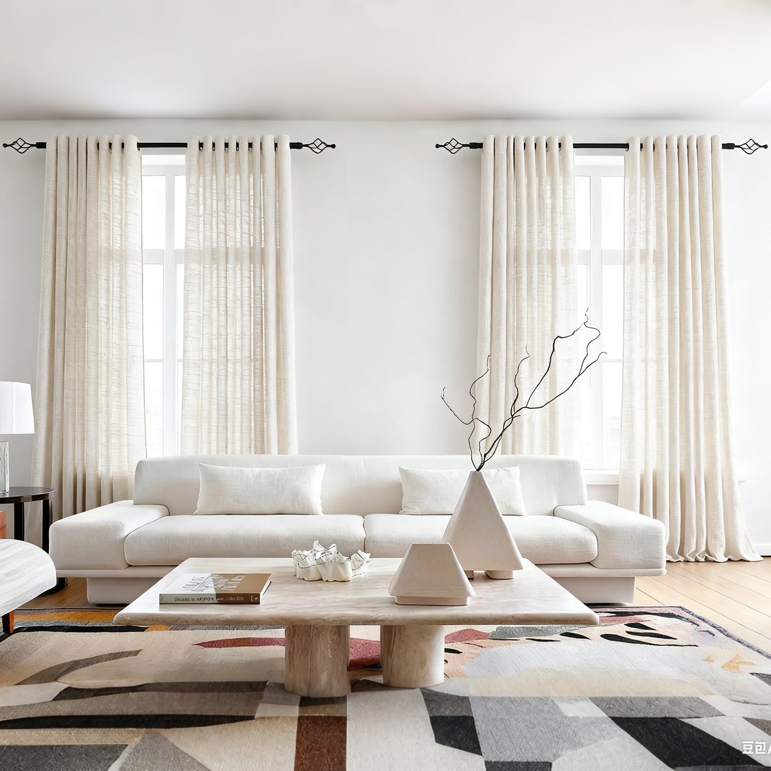 MYSKY HOME Zasłony lniane z oczkami, zasłony o wyglądzie lnu, nowoczesne, półprzezroczyste, do salonu, dekoracyjne, do kuchni, sypialni, naturalny kolor, 140 x 245 cm, zestaw 2 sztuk
