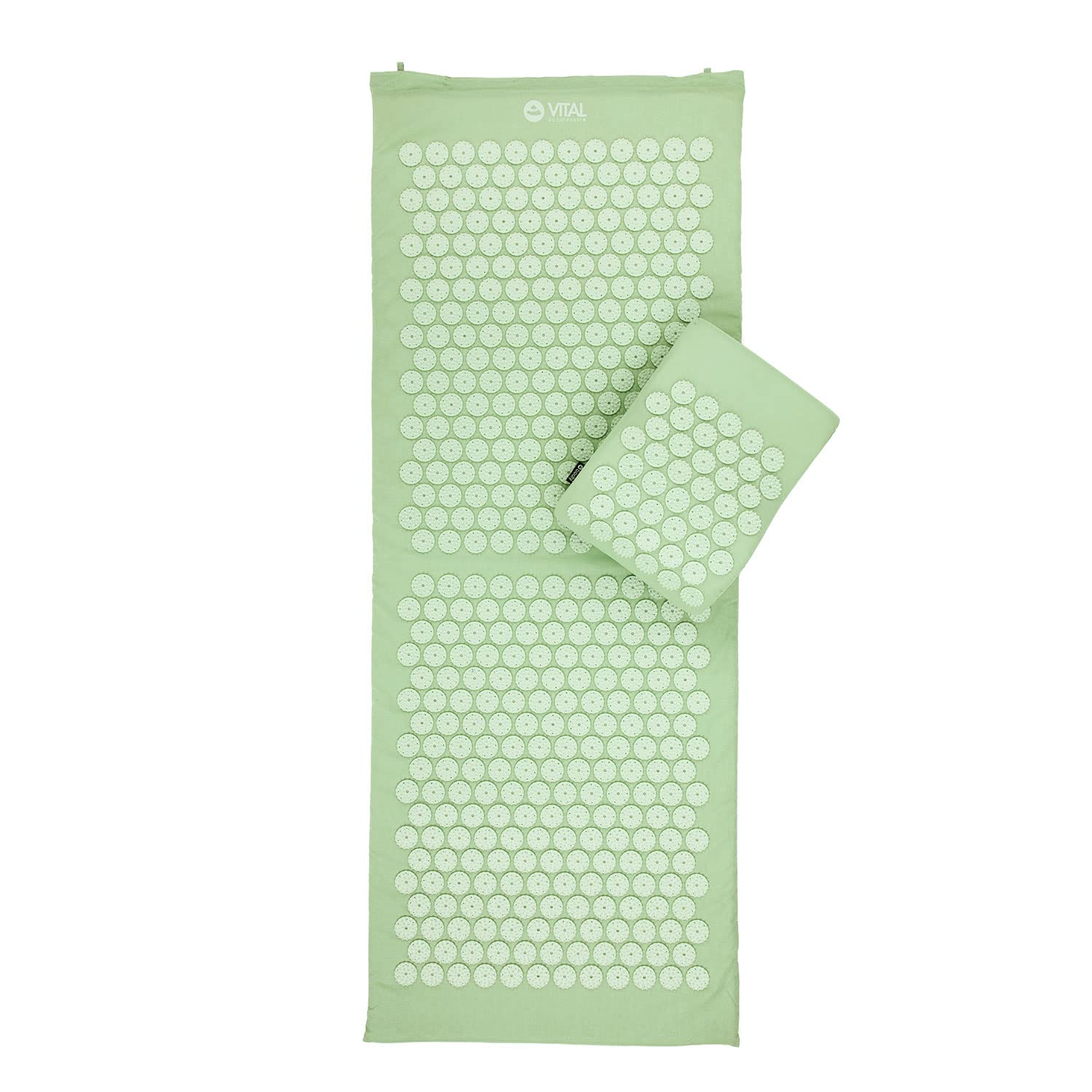 Set de acupresión Vital XL: esterilla de acupresión (130 x 50 cm) y cojín de acupresión en un juego económico, esterilla revitalizante para la espalda y almohada para el cuello (verde pastel)
