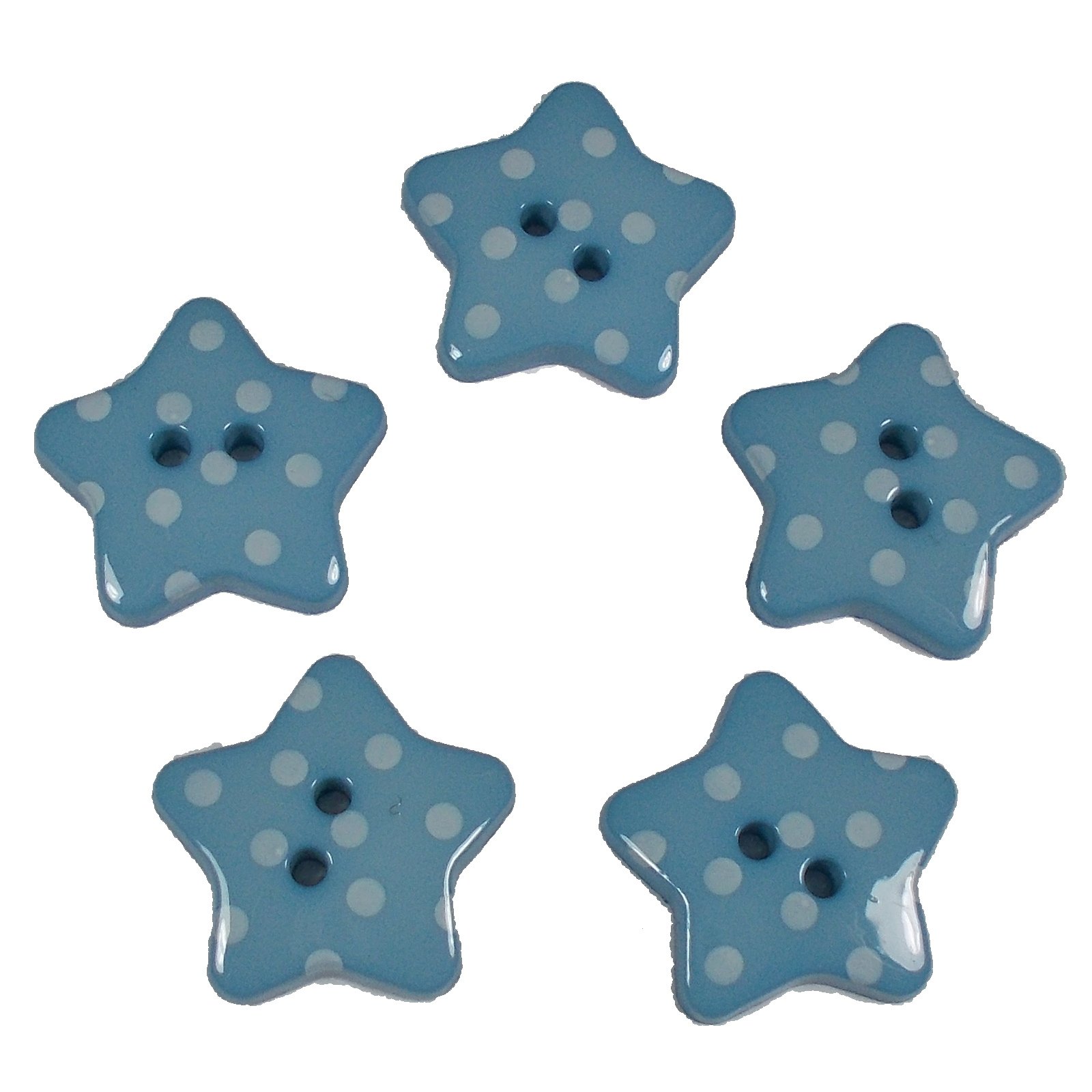 Polka Dot Spot Star Buttons 17mm Wide (5, Blue)