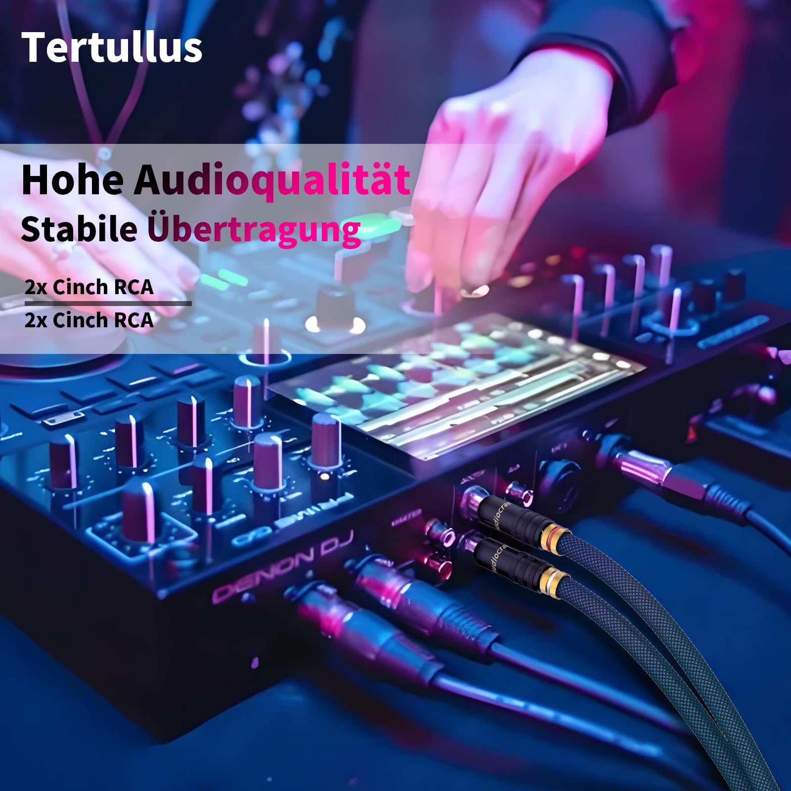 Tertullus High-End kabel cinch 1,5 m kabel cinch, OFC posrebrzany przewód z podwójnym ekranowaniem, 2 wtyczki cinch na 2 wtyczki cinch, kabel sygnałowy Hi-Fi do CD, wzmacniacza, audio, dekodera