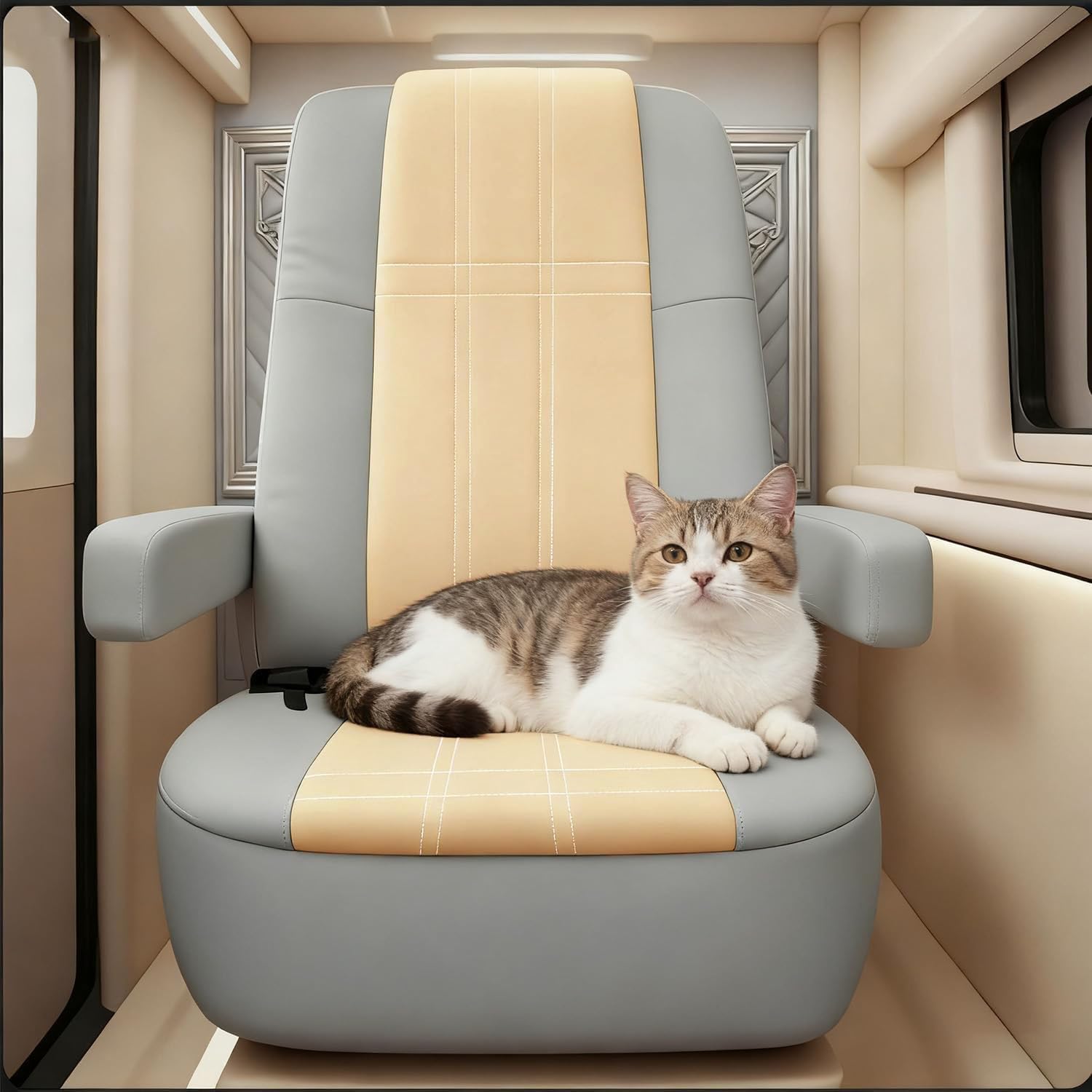 BeadChica RV Seat Covers for Captain Chairs Motorhome Seat Covers 2 PCS for Class A RV Seat with Arm Rest Covers (Nude&Grey)