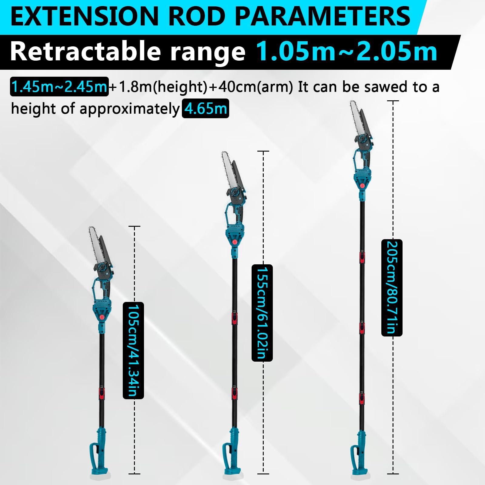 Akku Hochentaster Ast Kettensäge Profi-Astsäge kompatibel mit Makita 18V, 6 Zoll Bürstenlose 2 in 1 Astsäge mit Teleskopstiel und Teleskop Elektro Hochentaster Asts-äge Arbeitshöhe 4,5m (on Akku)