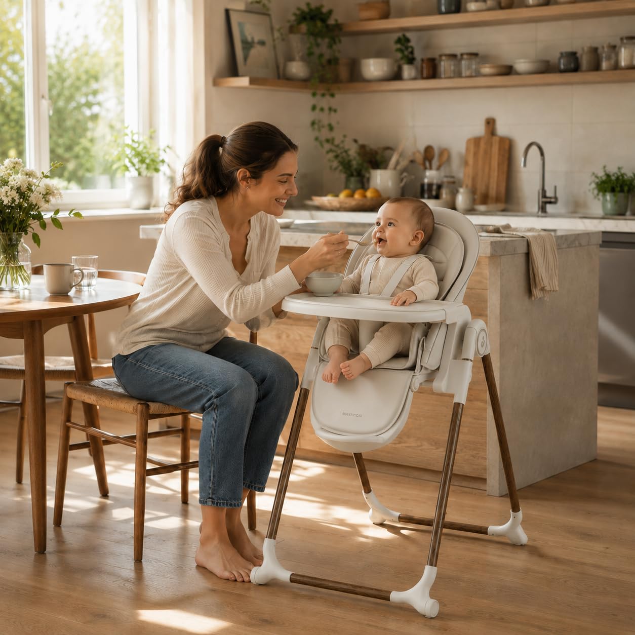 Maxi-Cosi Ava2,Seggiolone Pappa 0-3 Anni (Fino a 15 kg), Seggiolone Pieghevole Compatto, Leggero (9,45 kg), 5 Reclinazioni e 6 Altezze, Vassoio Rimovibile Con Una Mano, 2 Ruote, Elegance Beige
