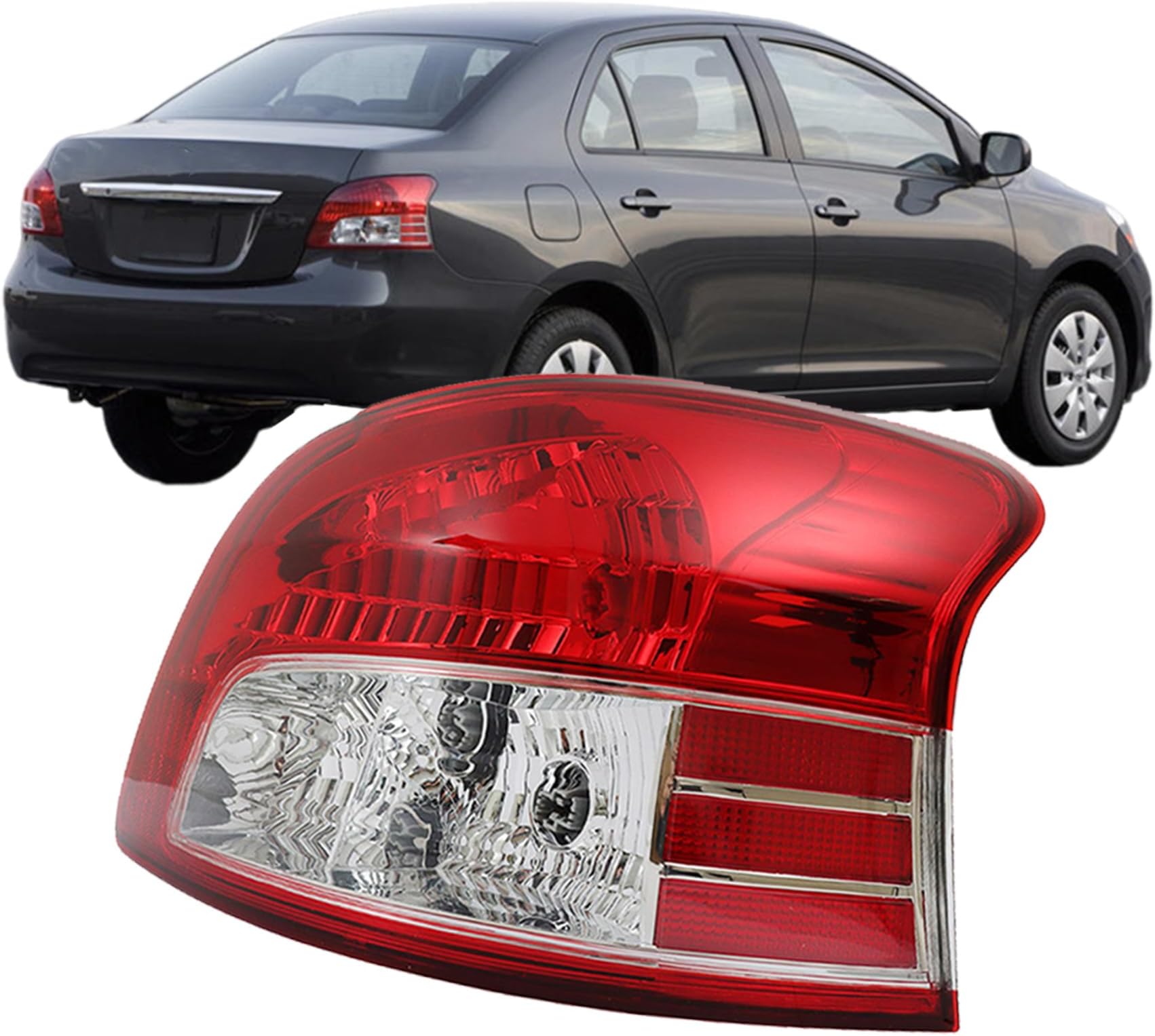 Silscvtt Rear Brake Tail Lights Assembly Replacement for Toyota Yaris Sedan 2007-2012 RH Passenger Side Tail Lamps 8155152600, TO2819133