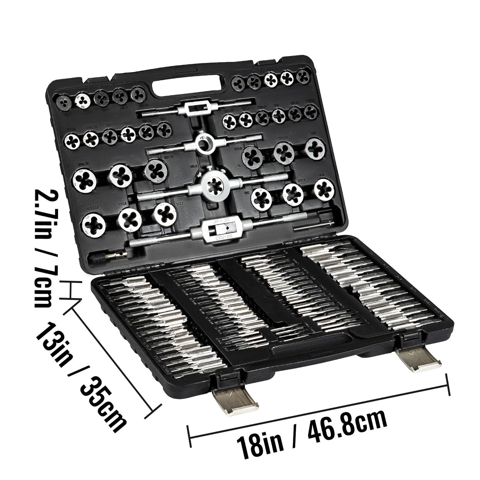 Juego de combinación de machos y matrices de 110 piezas, herramientas métricas de acero de tungsteno con caja métrica