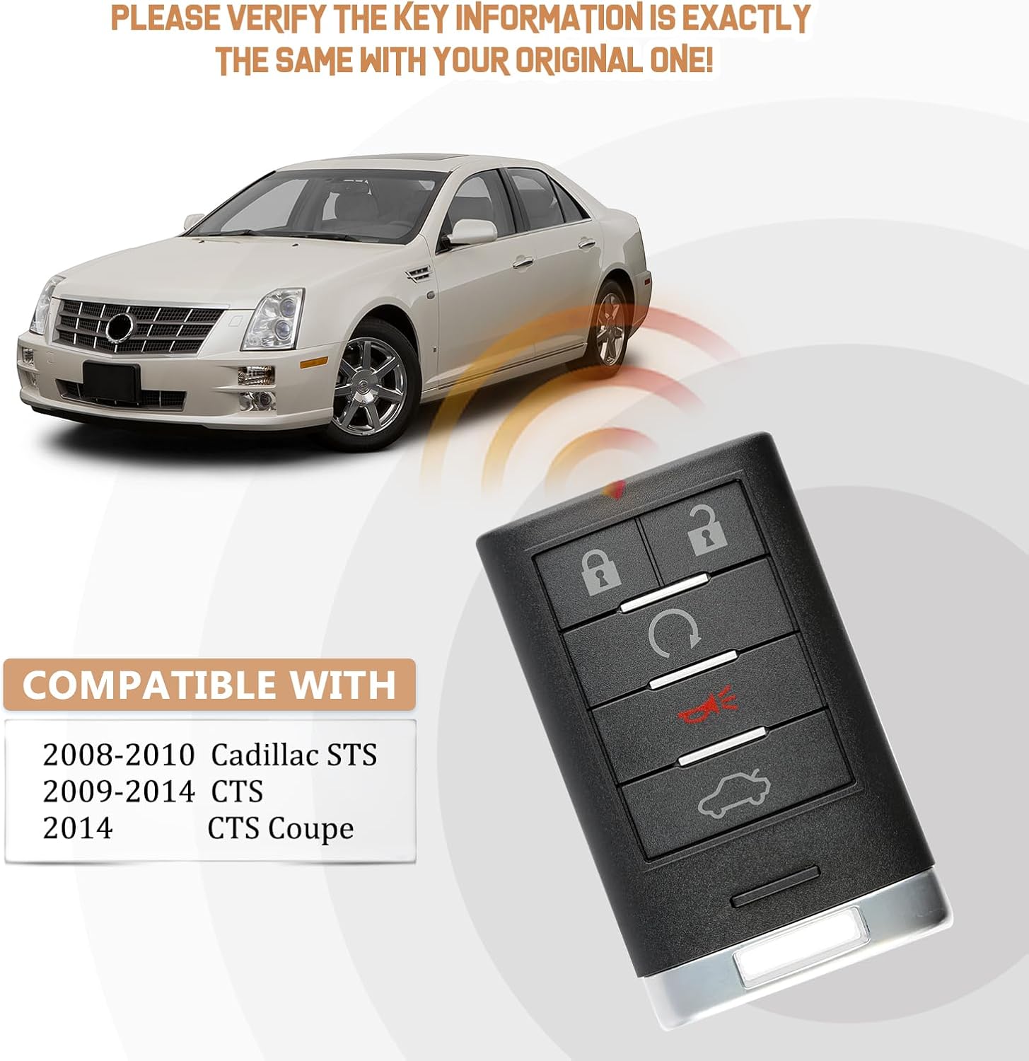 Smart Car Key Fob Replacement for Cadillac STS 2008-2010, CTS 2009-2014, CTS Coupe 2014 Keyless Entry Remote 315MHZ M3N5WY777A (Pair)