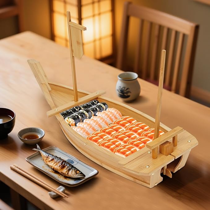 Bandeja de bambú para sushi en forma de barco 80cm miniatura 2
