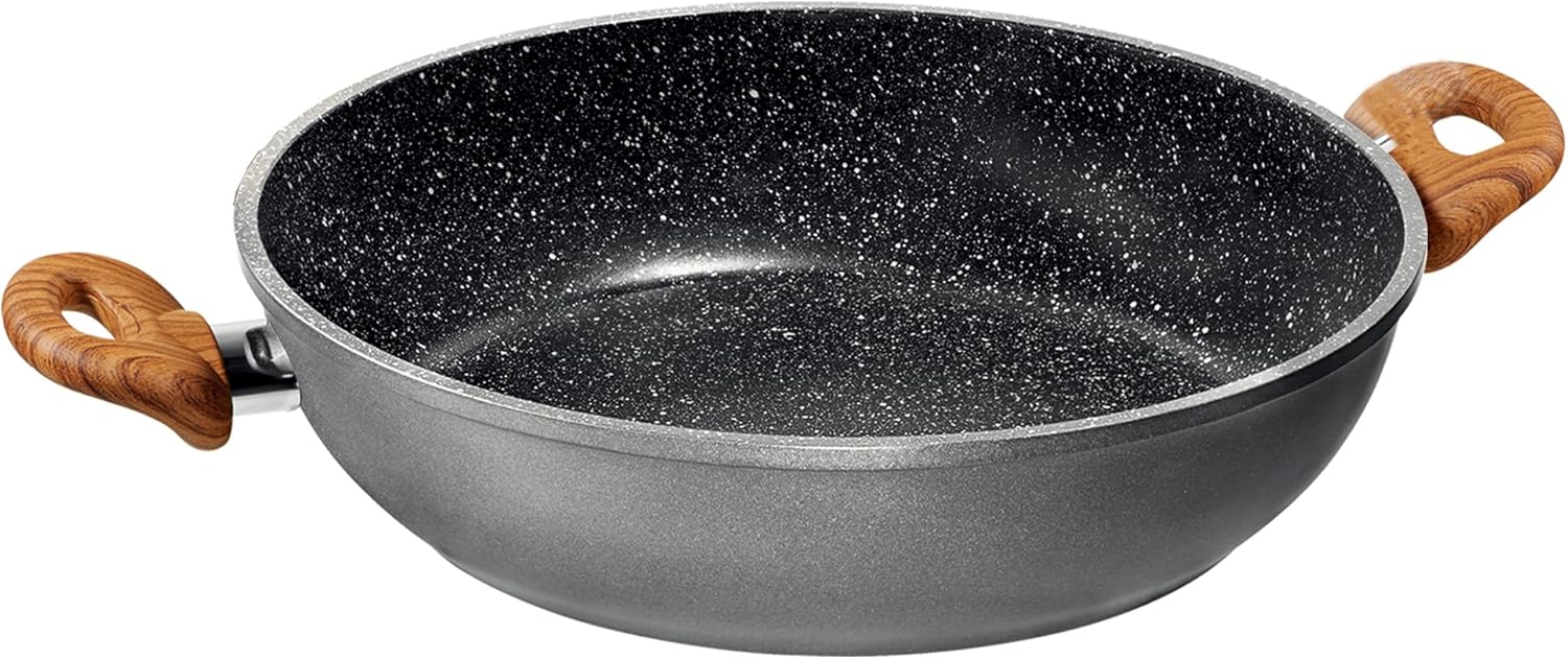 STONELINE® Made in Germany Serving pan 24 cm, Also for Oil and Fat-Free Frying, Scratch-Resistant Non-Stick Coating with Real Stone Particles, Induction pan