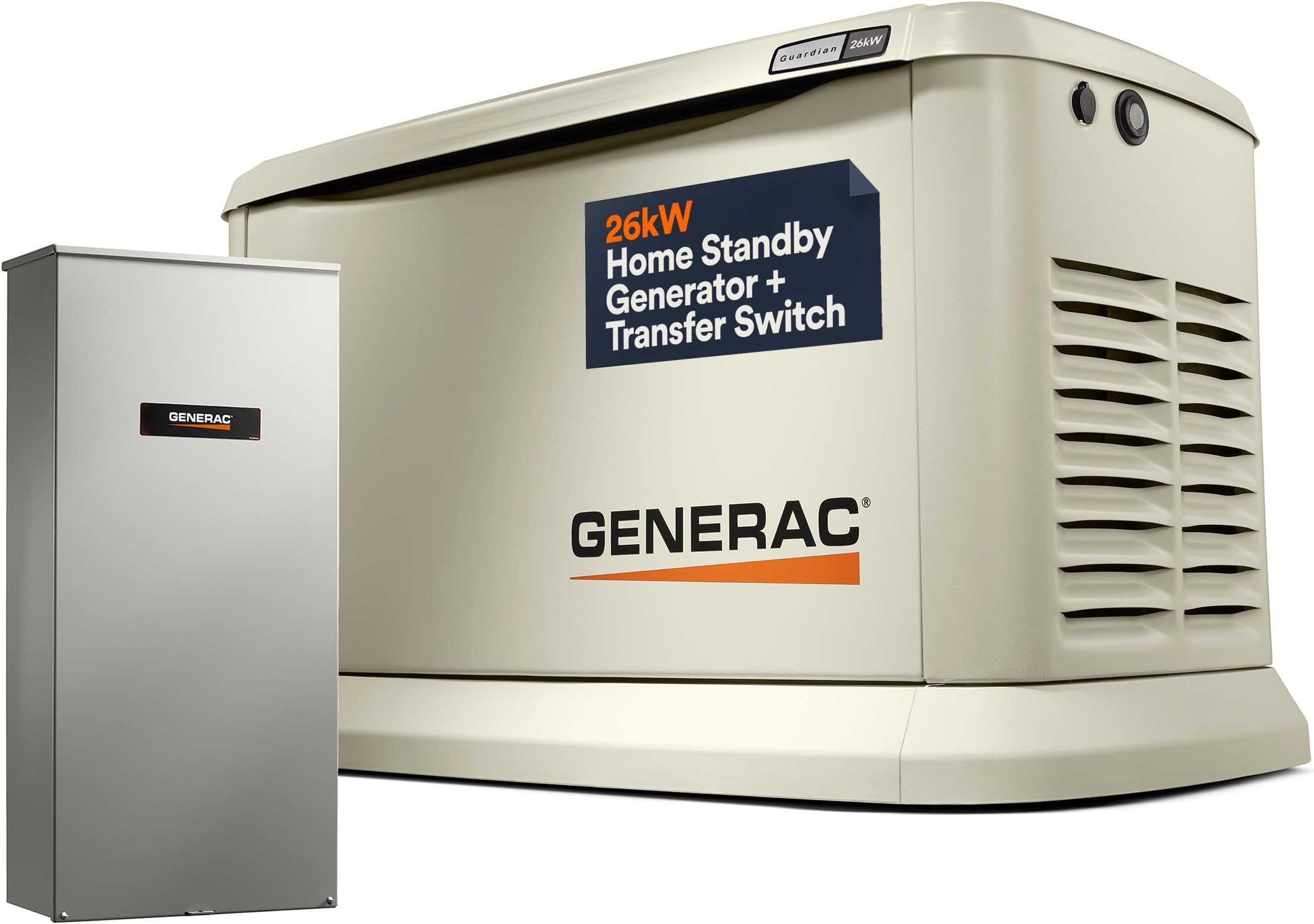 Generac Guardian 26kW Home Standby Generator with 200 Amp Transfer Switch - Automatic Whole House Backup Power for Storms, Emergencies, and Outages, WiFi Enabled, Runs on Natural Gas or Liquid Propane