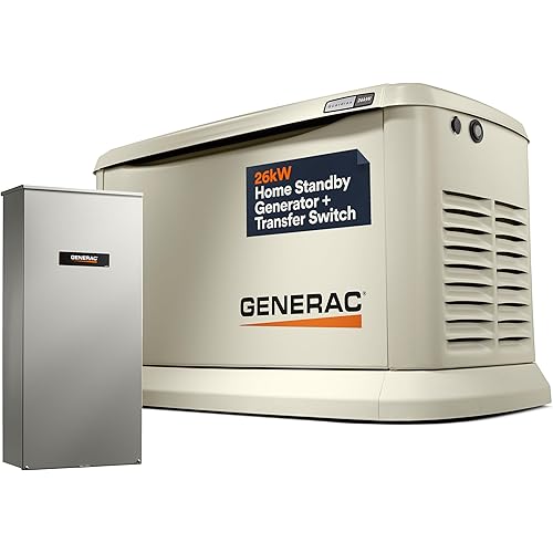 Generac Guardian 26kW Home Standby Generator with 200 Amp Transfer Switch - Automatic Whole House Backup Power for Storms, Emergencies, and Outages, WiFi Enabled, Runs on Natural Gas or Liquid Propane