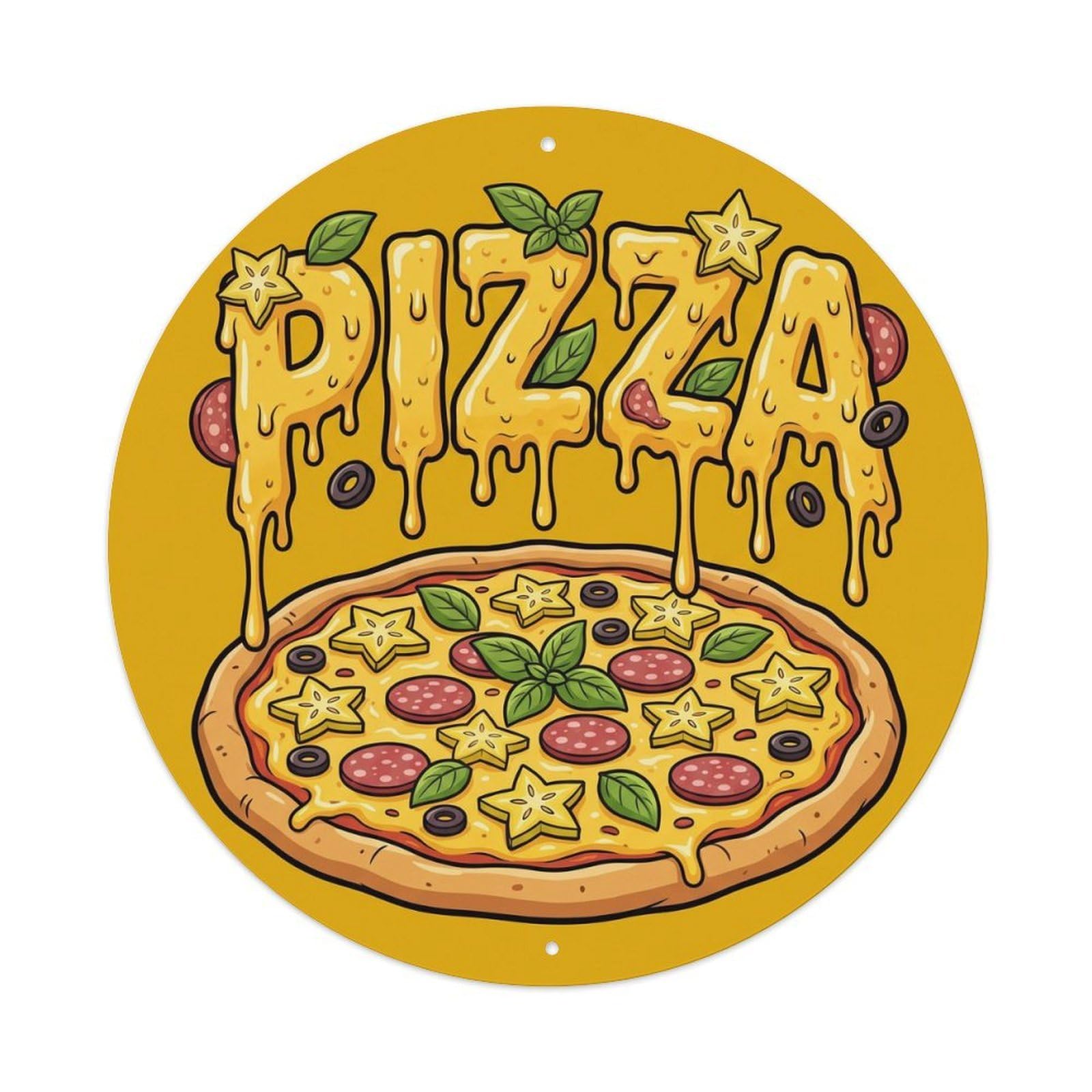 Vintage Pizza Slice Starfruit Basil Vintage Metal Tin Sign Plaque Wall Decor for Cafe, Club Bar, Office, Garden Metal Poster 8x8Inch