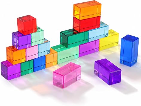 20 Pcs Acrylic Crystal Blocks, Rainbow Cubes and Rectangular Block, 2 Sizes