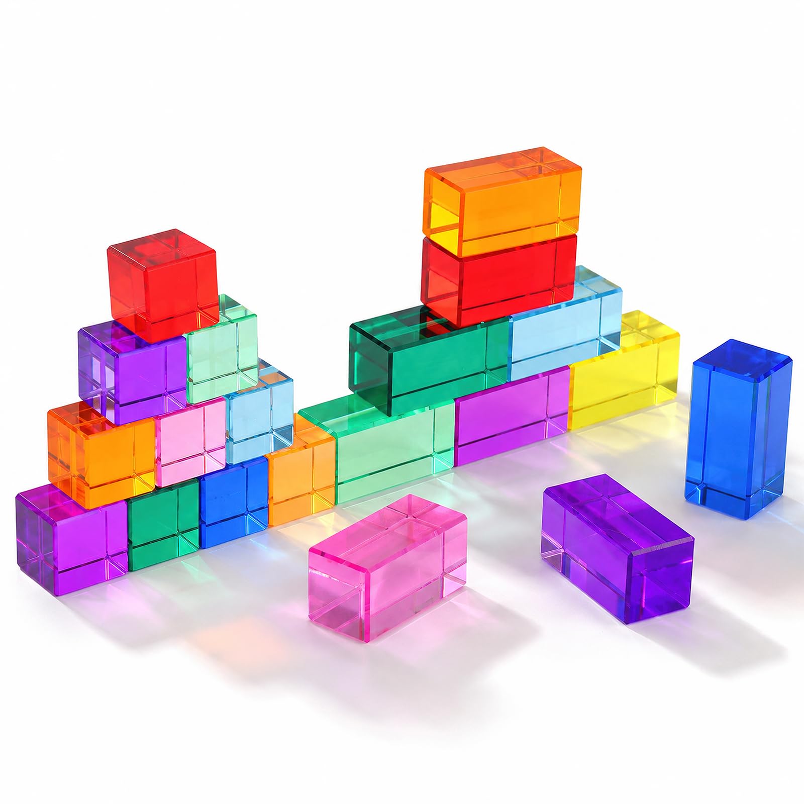 DHNDO 20 Pack Acrylic Cubes Toy, Colour Stacking Building Blocks, 2 Sizes