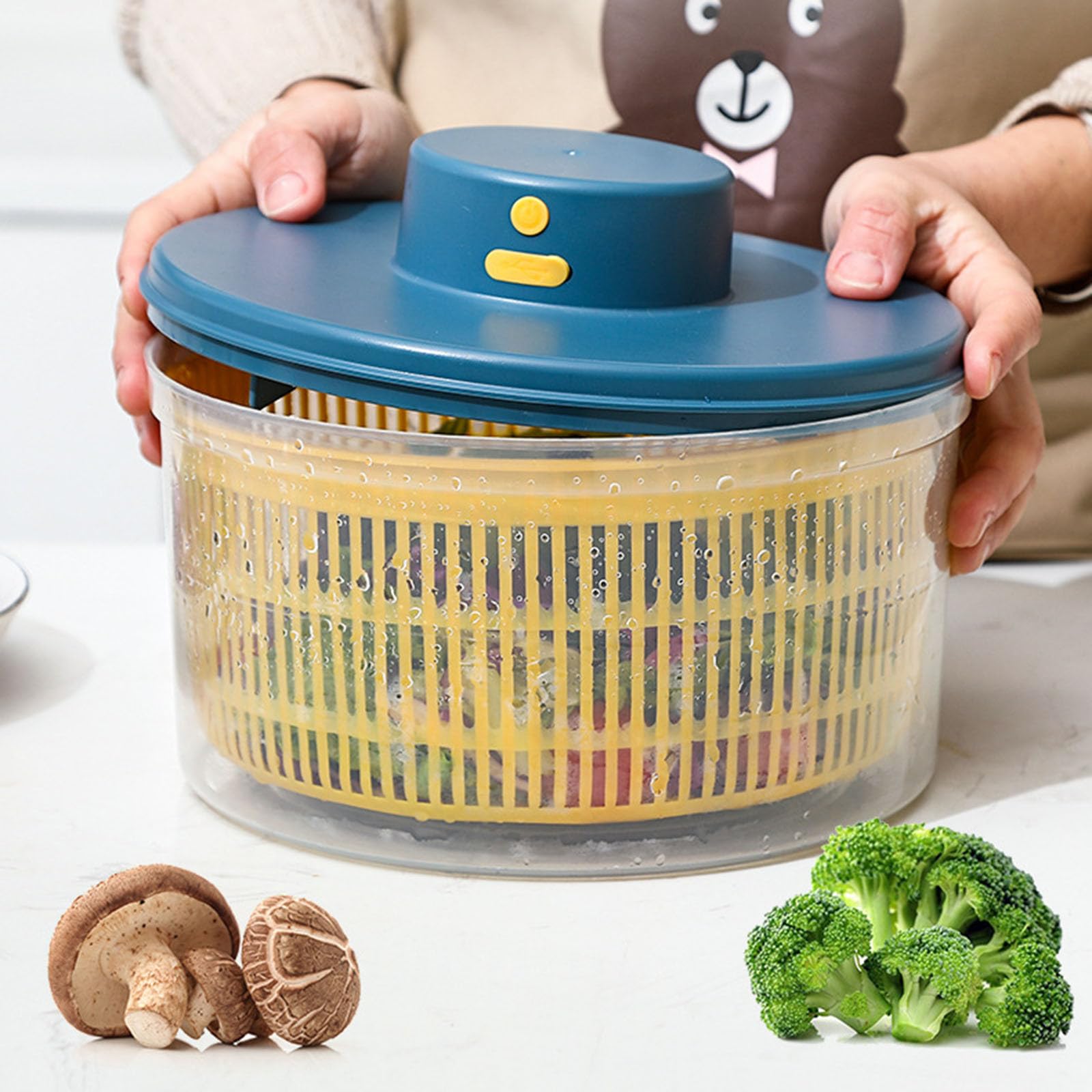 Centrifuga Insalata Elettrica 3l in Pp, Cestello Drenante Blu | Frutta e Verdura, Design Drenante Funzione di Raccolta, per Altre Occasioni e Hotel Dining