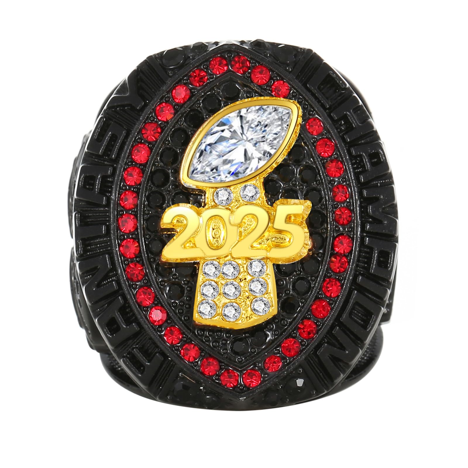 LANGE HOME Fantasy Football Ring 2025 Heavy FFL Champion Ring | Gold Silver Tone Plated Award Trophy for Fantasy Football League Winner (red diamond, 11)