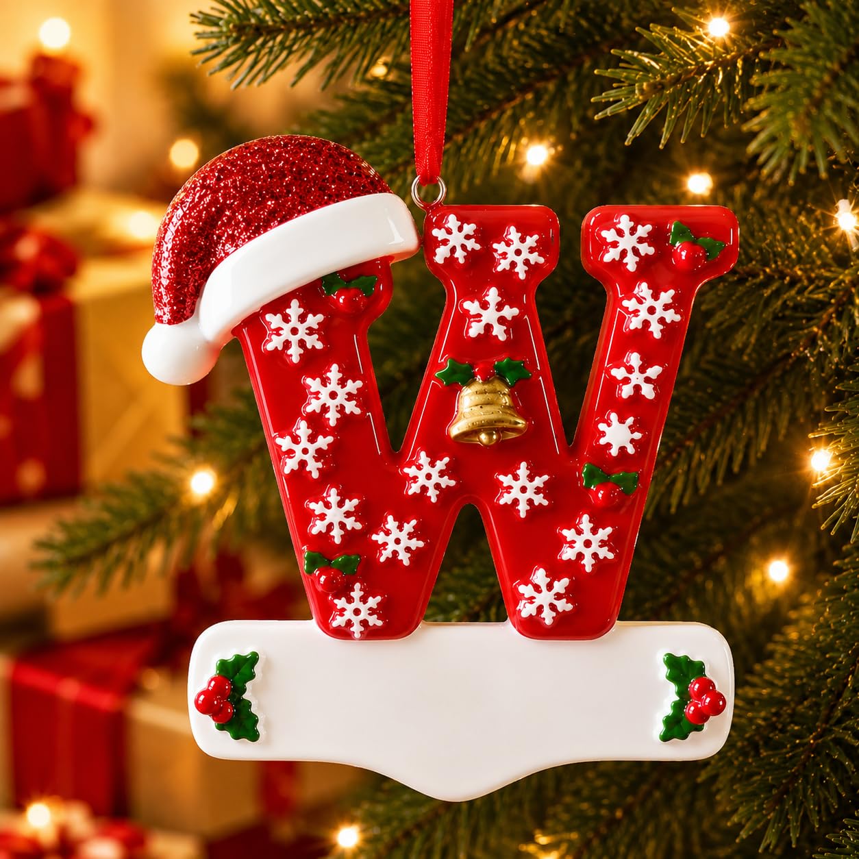 Bemaystar 3D Resin Letter Christmas Ornaments, Hand Painted Initial Christmas Tree Ornaments, Premium Holiday Decoration for Family Christmas Tree Decor, Ornaments for Christmas Tree, W