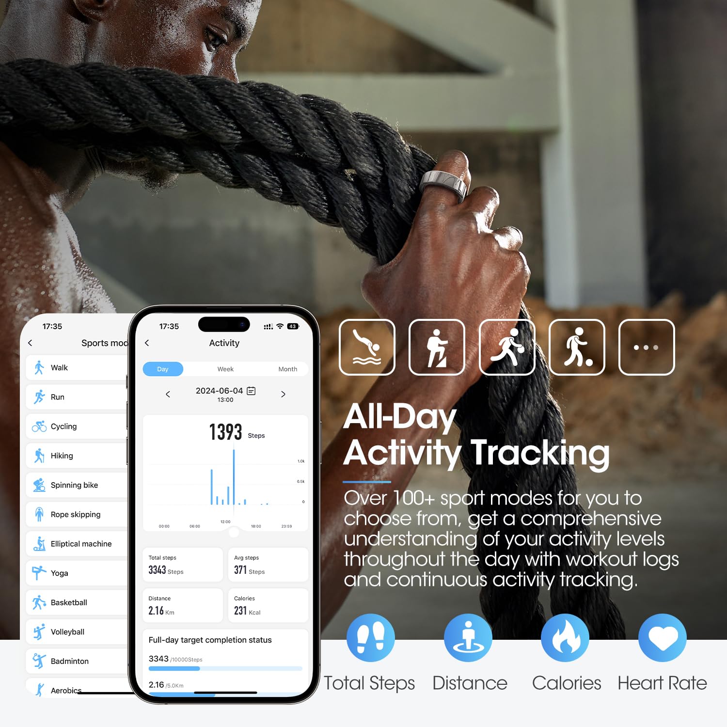 DEKELIFE 2024 Smart Ring Uomo Donna, Anello Smart Fitness Tracker con Frequenza Cardiaca, SpO2, Monitoraggio del Sonno, 100+ Modalità Sport Impermeabil IP68 per Android e iOS, Misura 14, Argento