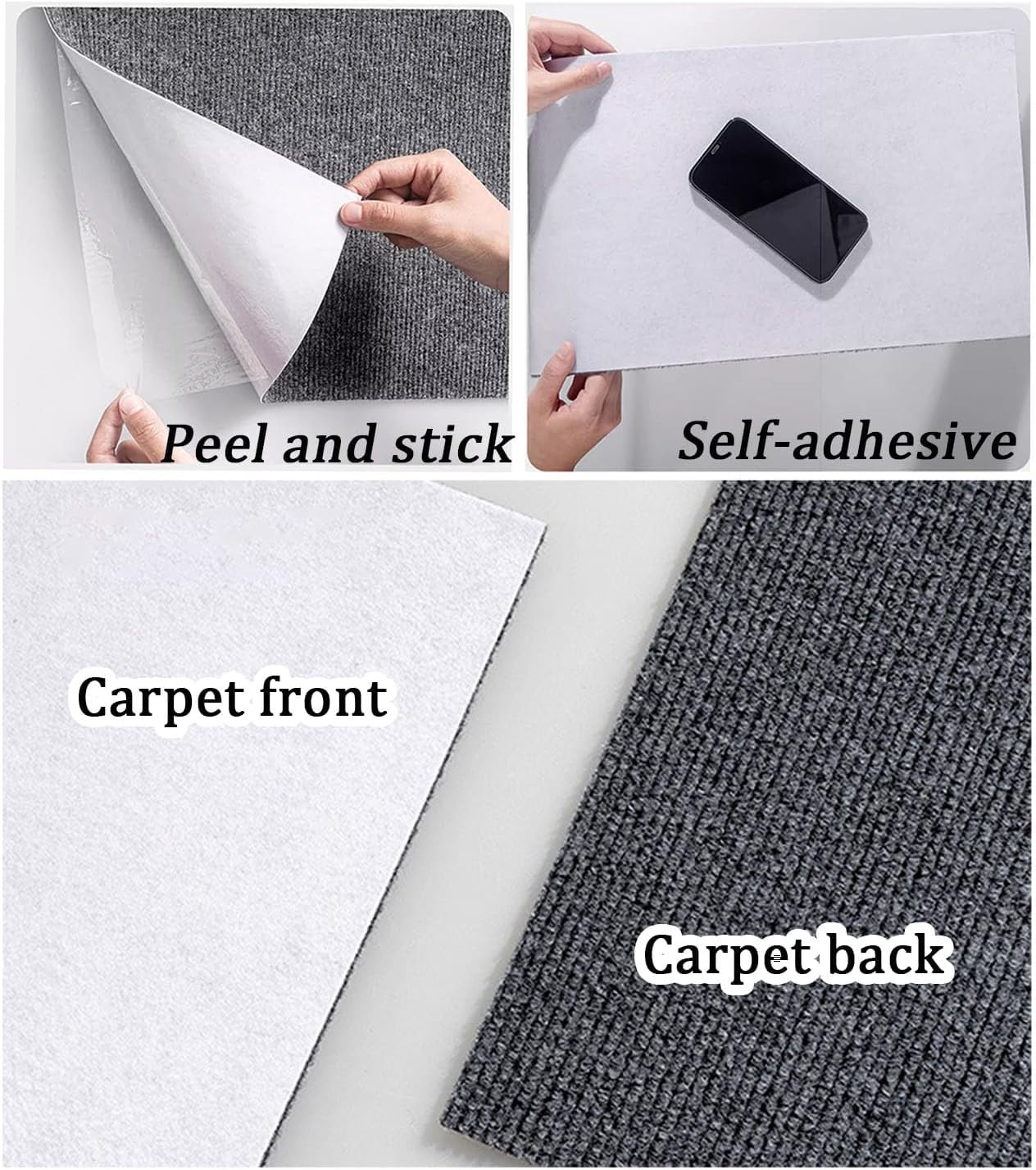 Lot de 10 carreaux de moquette autocollants réutilisables pour la maison ou le bureau 50,8 x 50,8 cm