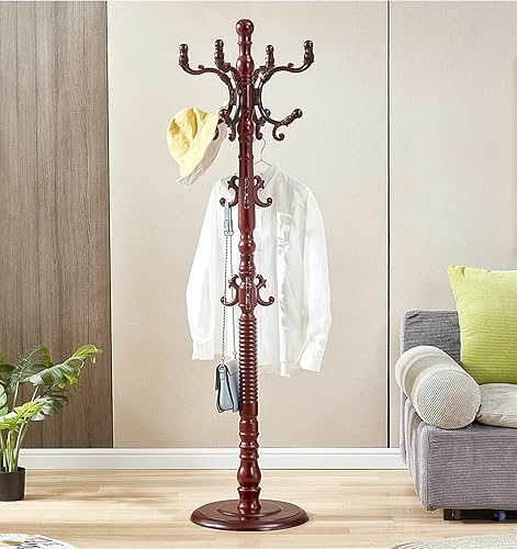 Perchero de madera independiente con 14 ganchos, perchero vintage con base de madera maciza, fácil montaje para pasillo, entrada, dormitorio,
