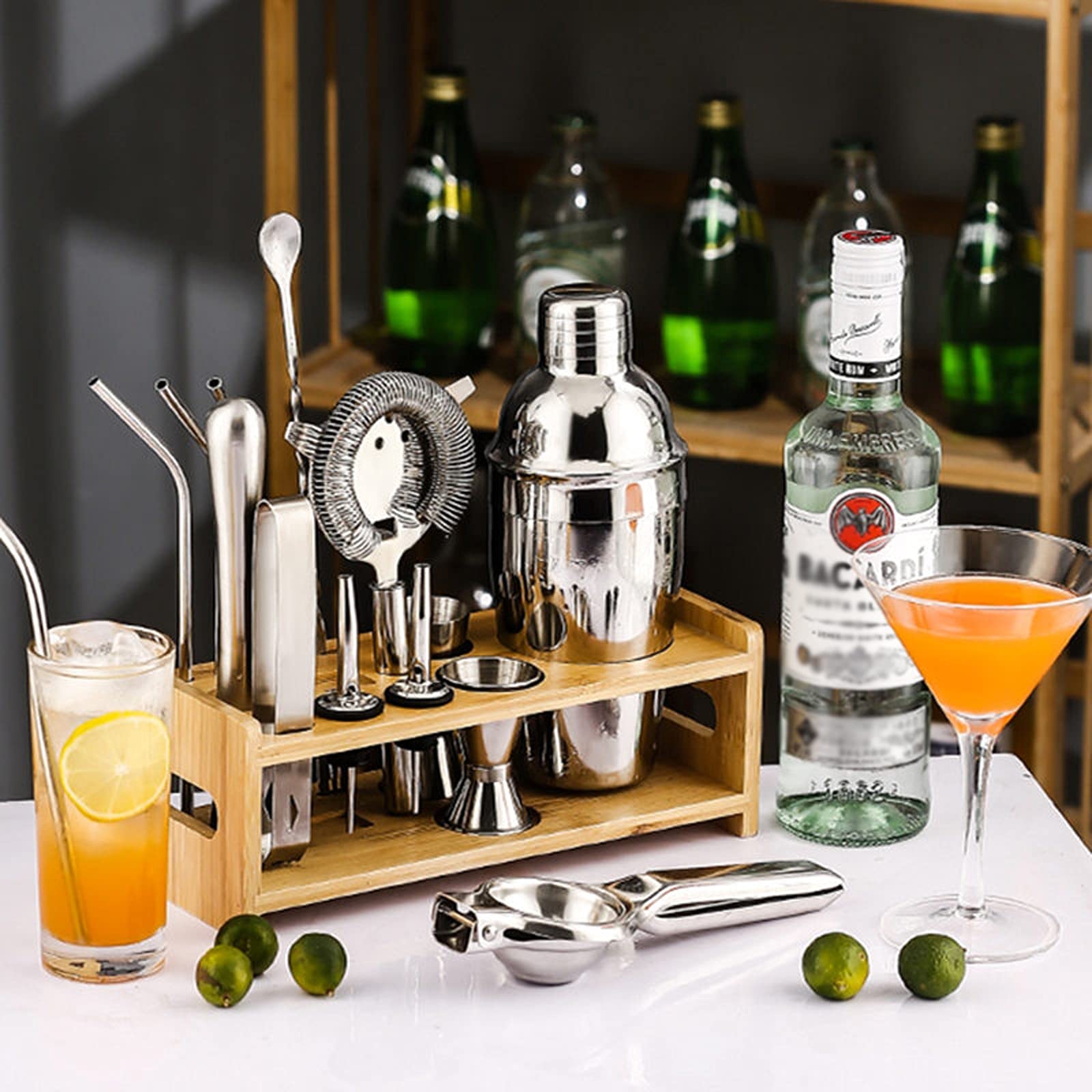 Juego de Coctelera Kit de Barman con Soporte|Juego de Barras de cóctel de cóctel para Mezcla de Bebidas-Herramientas de Barras Agitador de Cócteles (Color : C)