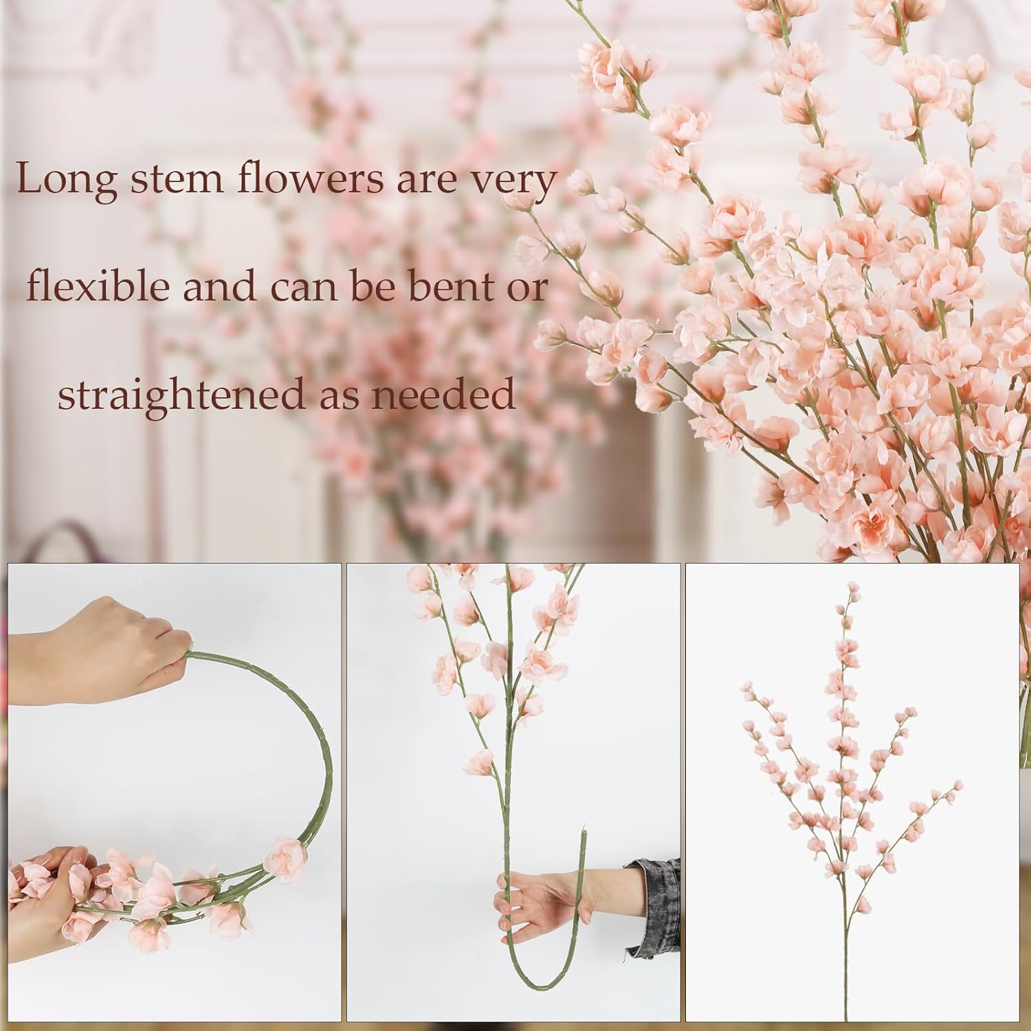 IPOPU Delphinium Artificial Flowers,5PCS Tall Pink Fake Flowers 45.6in Long Stem Silk Flowers for Tall Vase Table Centerpieces Wedding Home Decor (Pink) - Image 2