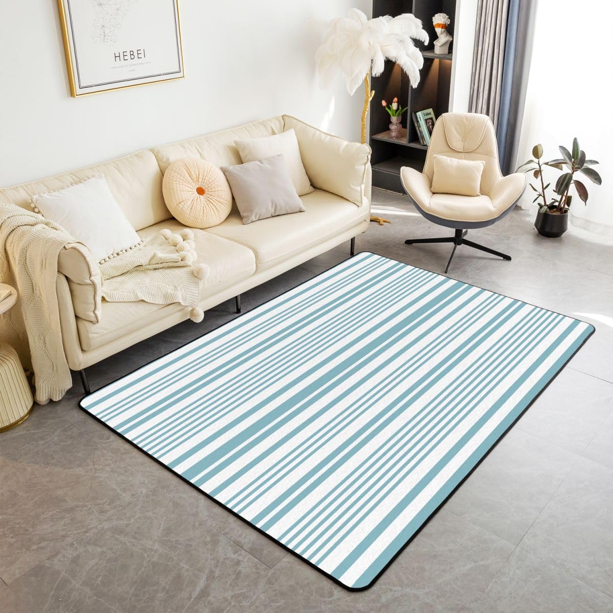 Loussiesd Tapis de Salon 100x150cm Rayures Tapis Chambre Luxe Moderne,Doux,Lavable Art Abstrait Idéal pour Salon et Chambre Antidérapant