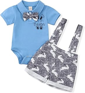 xuefoo Baby,Clothing,Baby Boys 0-24m,Outfits & Clothing Sets My First Easter Outfit Baby Boy Bow tie Romper and Rabbit Suspender Shorts Newborn Boy Easter Clothes Sets