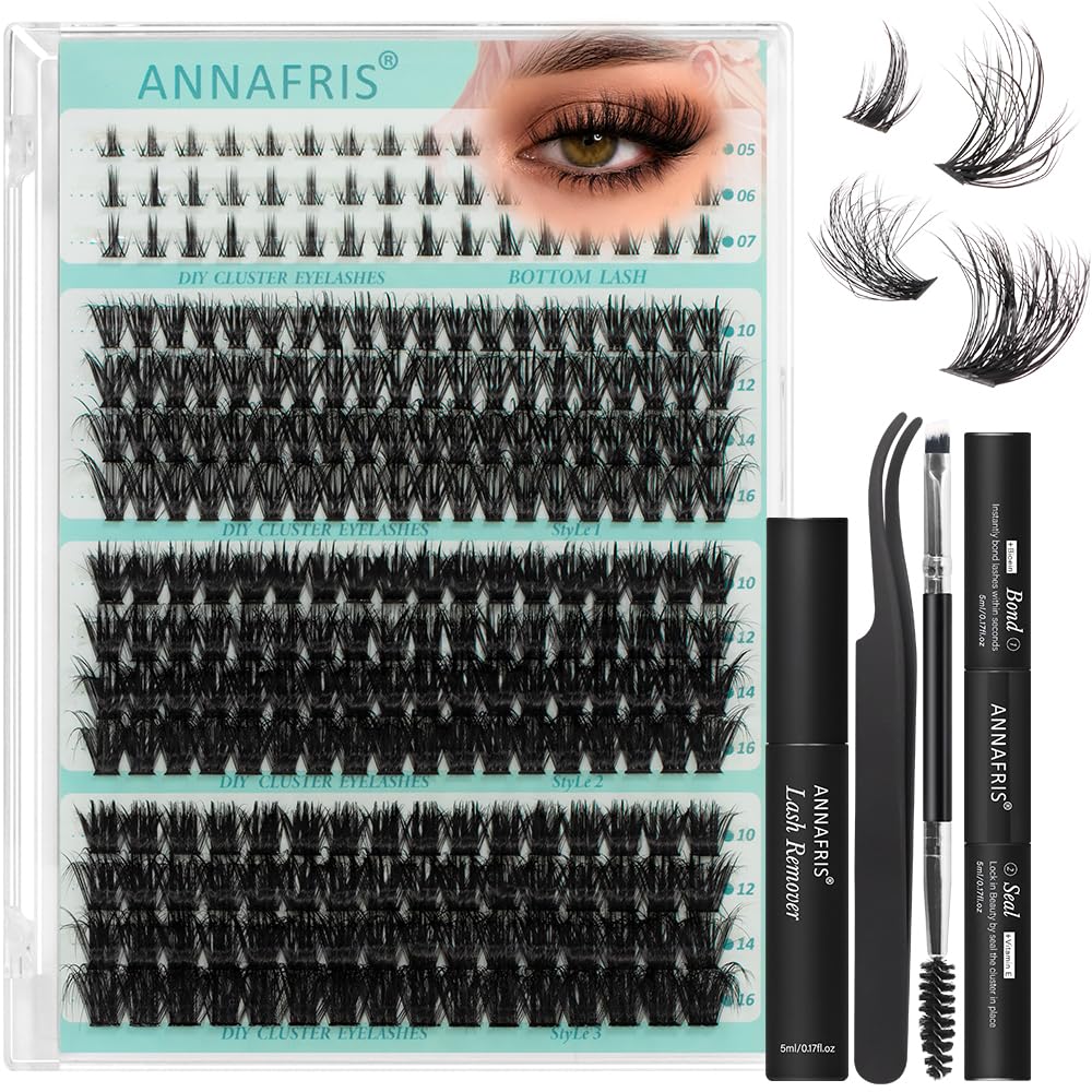 ANNAFRIS Ciglia Finte Ciuffetti Kit, Ciglia Inferiori(50P+80P+100P+YH021) | Effetto 3D Volumizzante, Cluster Lashes con Ciglia Finte Inferiori, Colla, Pinzetta