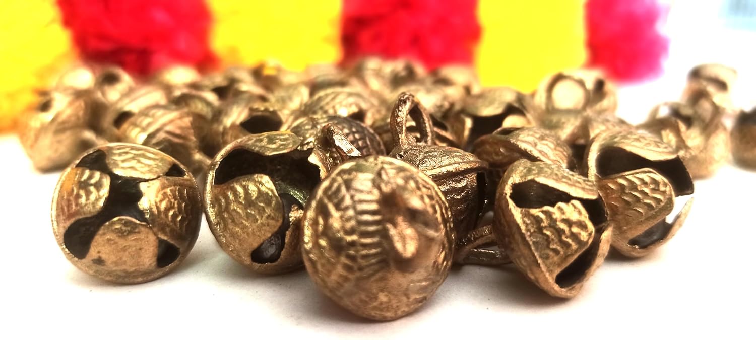100 pcs Indian Brass Ghongroo Bells Loose Beads Music Dance Classes Kathak Ghungroo Gold 2 cm Anklets Bells