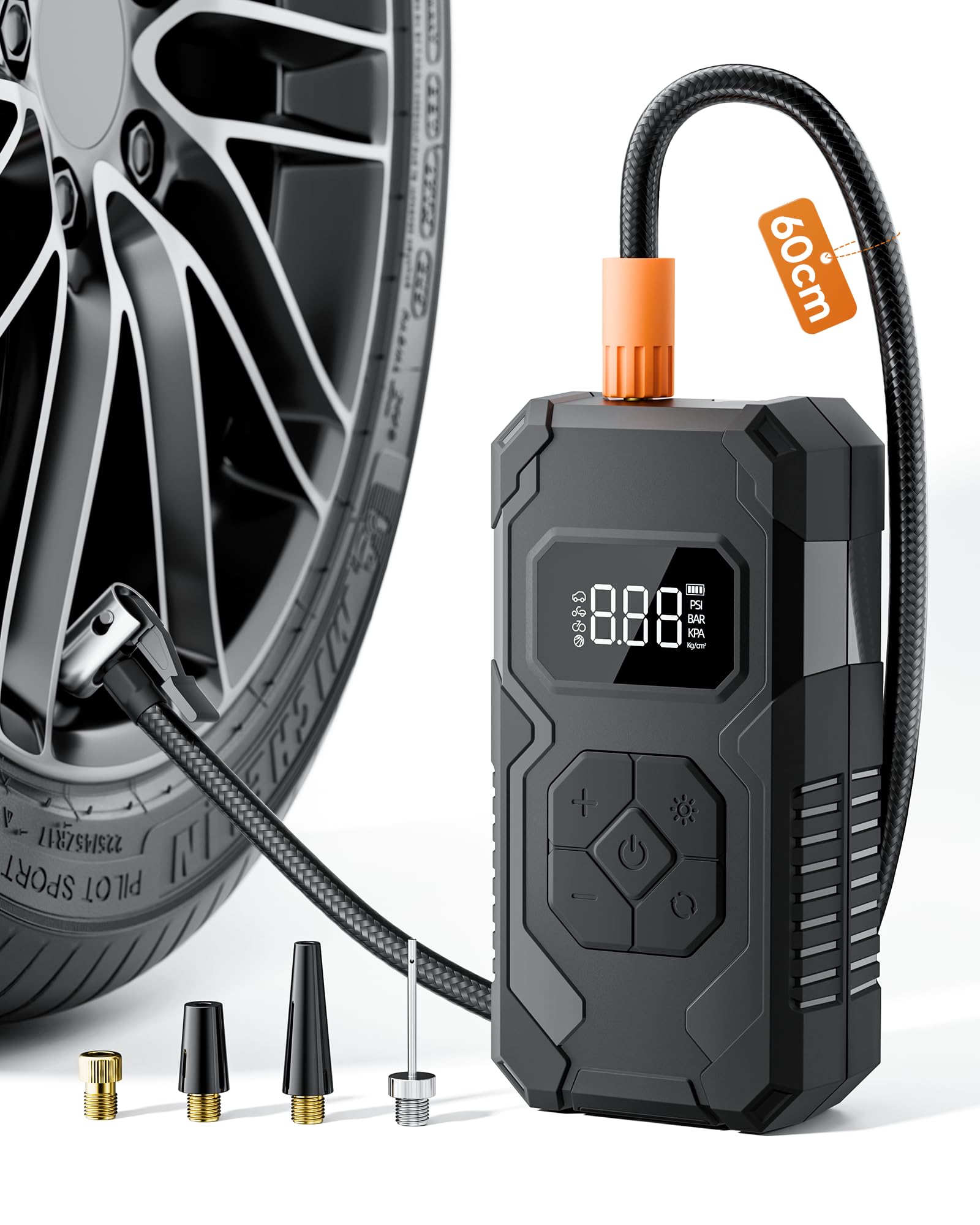 Tiiletzote Elektrische Luftpumpe 150PSI Tire Inflator Portable, Akku Kompressor mit Manometer, Fahrradpumpe Elektrisch wiederaufladbar Reifenfüller für Auto, Fahrrad, Motorrad, Bälle, Schwarz