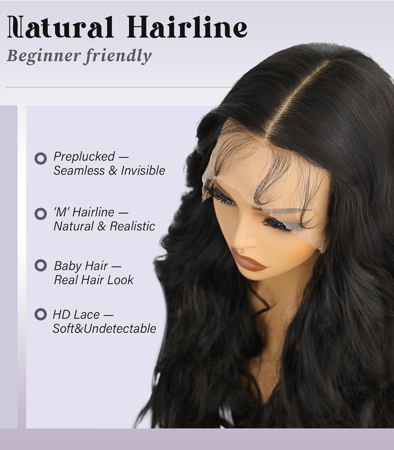 Black Synthetic Lace Front Wig 13×4 HD Lace Glueless Wigs for Woman Pre Plucked Hairline Long Wave Free Part Wig with Baby Hairs 26 Inches Beginner Friendly
