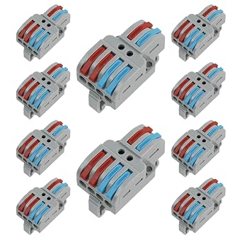 10Pcs 2 in 4 Out Push Lever Wire Connectors DIN Rail Mount | Push-in Connection, DIN Rail Compatible Mount, 2 Input 4 Output Ports, Secure Locking Levers, Fast Electrical Wiring Setup
