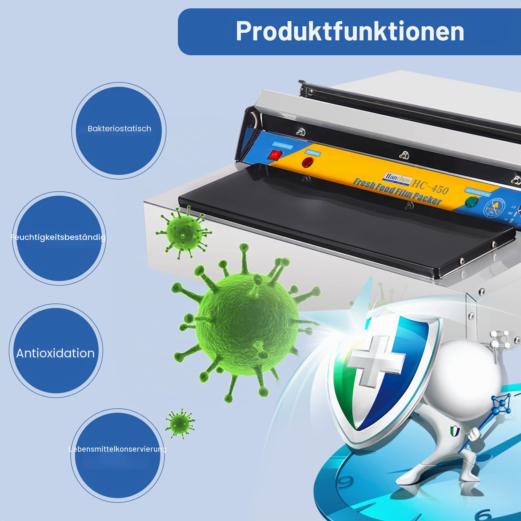 Hanchen Frischhaltefolie Verpackungsmaschine für Markt oder Obst-, Gemüseladen, elektrischer Folienspender und Lebensmittel Verpackungsgerät 2 in 1.