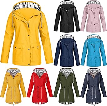 OIOLOYJM Yellow Rain Jacket Womens Waterproof with Hood Light Weight Jackets for Women Casual Fall Winter Plus Size Raincoat