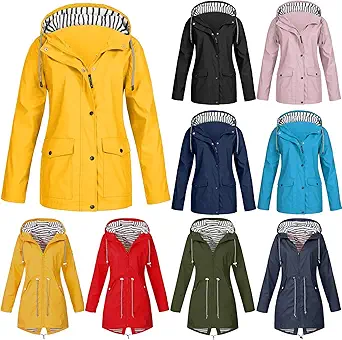 OIOLOYJM Yellow Rain Jacket Womens Waterproof with Hood Light Weight Jackets for Women Casual Fall Winter Plus Size Raincoat