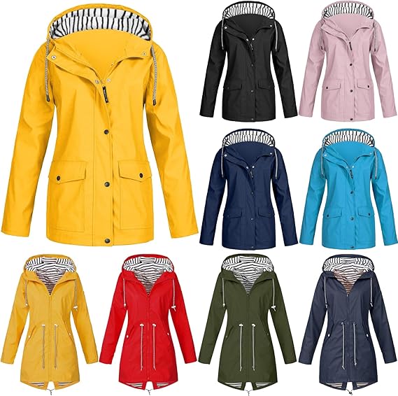 OIOLOYJM Yellow Rain Jacket Womens Waterproof with Hood Light Weight Jackets for Women Casual Fall Winter Plus Size Raincoat