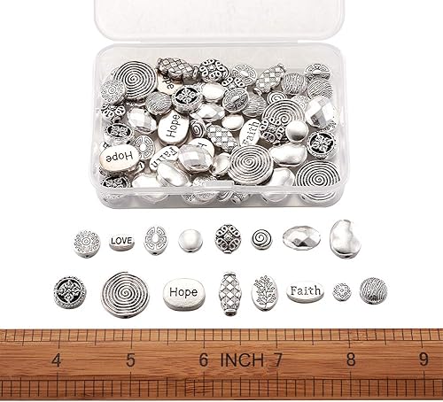 Miniatura 5 de Mega Pet 80 unidscaja estilo tibetano plata antigua plana redonda y ovalada cuentas 3.543x2.362x1.260 in cuentas sueltas cuentas espaciadoras