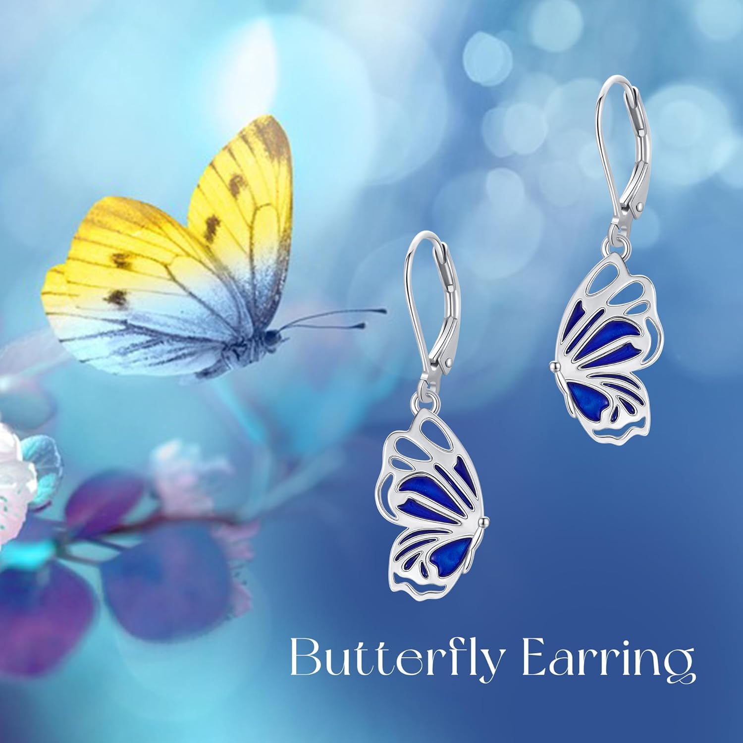 Butterfly Earring 925 Sterling Silver Blue Butterfly Dangle Earrings Jewelry for Women - Image 6