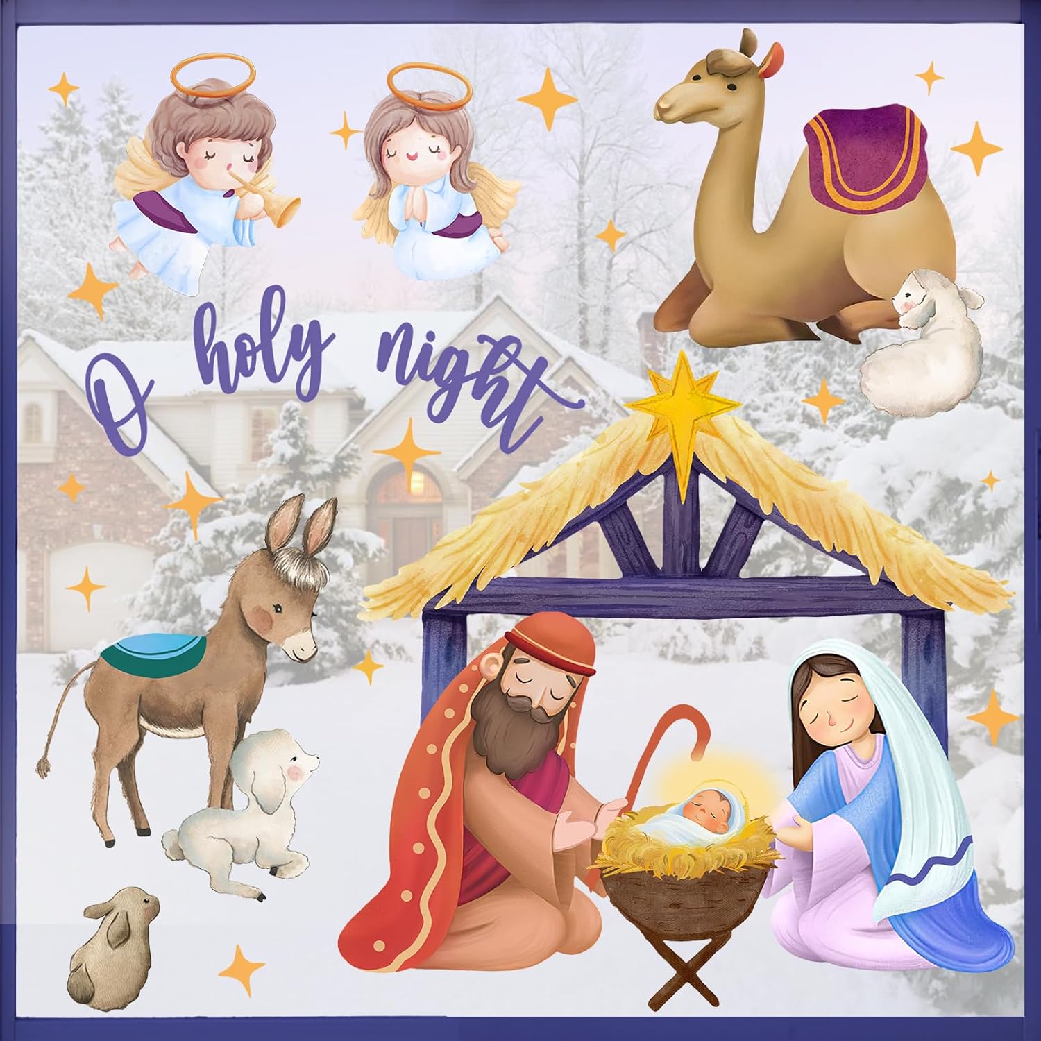 Mfault Christian Christmas Nativity Window Clings 4 Sheets