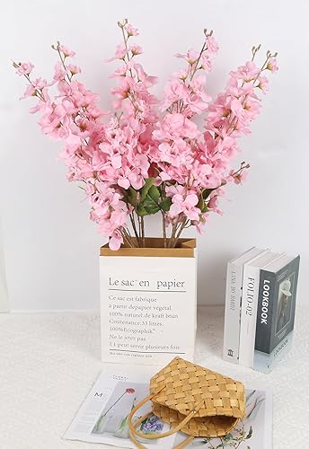 Miniatura 2 de 6 flores artificiales de delphinium de tallo largo de 35.43 pulgadas, flores artificiales rosas para jarrón alto, arreglos de boda, ramos de novia,