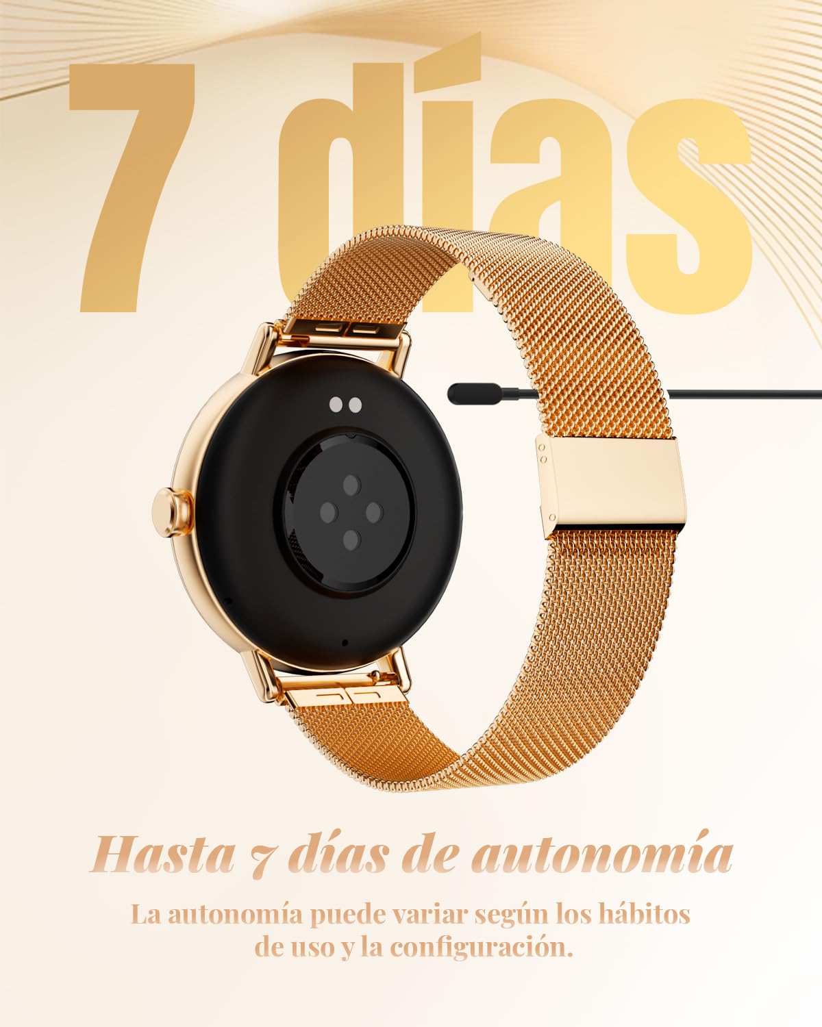 TOOBUR Reloj Inteligente Mujer, 40mm Smartwatch Redondo, IP68, Oro Rosa | Reloj Deportivo Que Cuenta Pasos y Calorías, Compatible con Android e iOS, Responder y Realizar Llamadas, Dos Correas