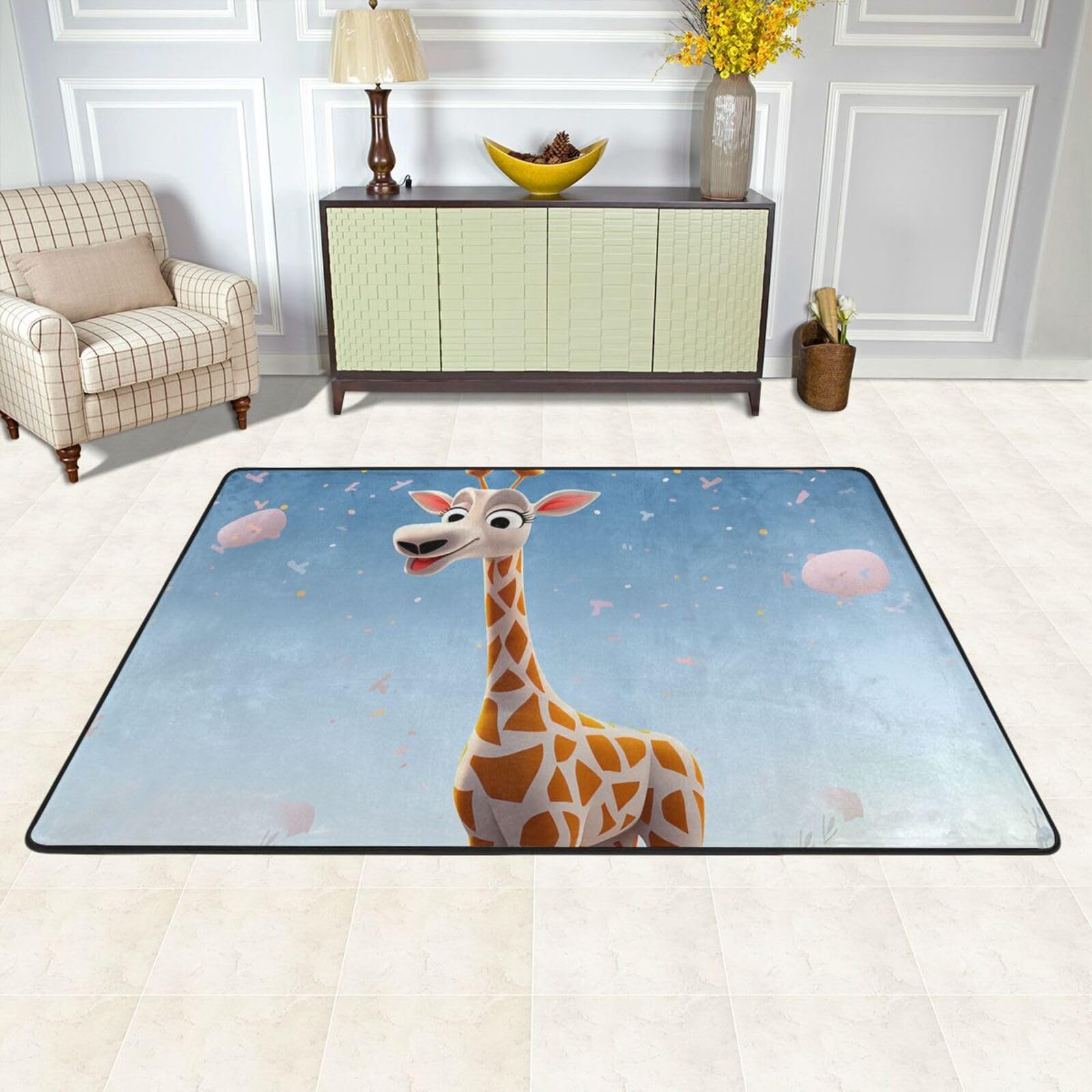 Tapis de sol pour salon doux et antidérapant motif girafe de bande dessinée pour grand format