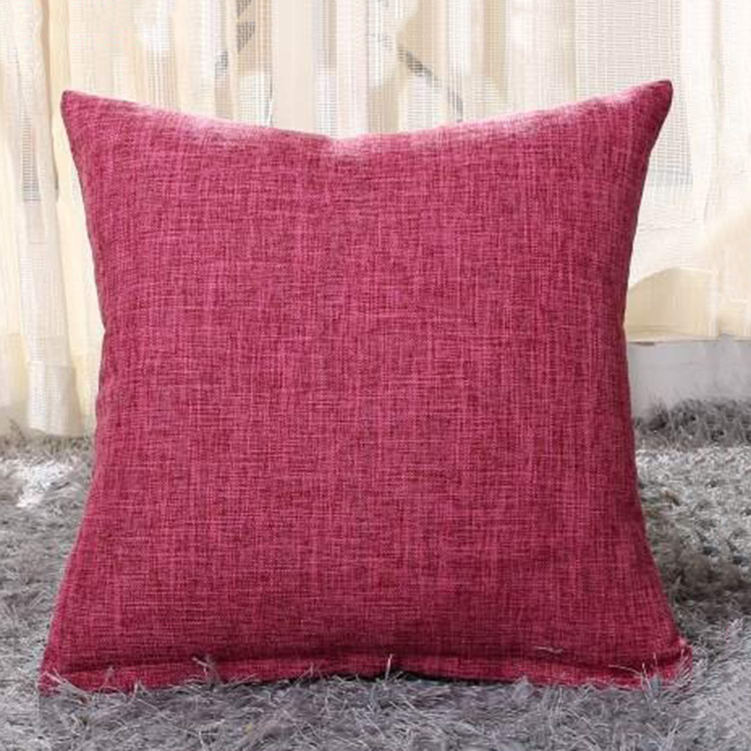 Funda de Almohada Decorativa Sedosa Estilo Chino, Juego 4 Fundas cojín Lino, Funda Color sólido Suave, Rose Red,50 x 50 cm (Pack of 4)