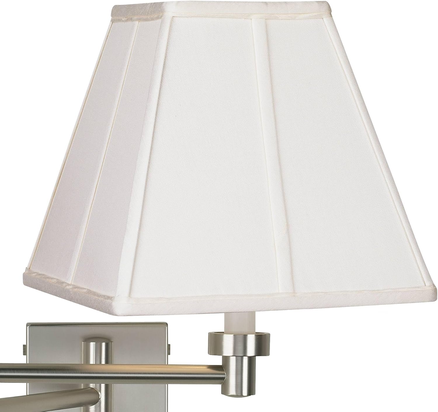 Possini Euro Design Modern Swing Arm Wall Lamp Brushed Nickel Silver Metal Plug-in Light Fixture Ivory Fabric Square Cut Adjustable Shade for Bedroom Bedside House Reading Living Room Home Hallway