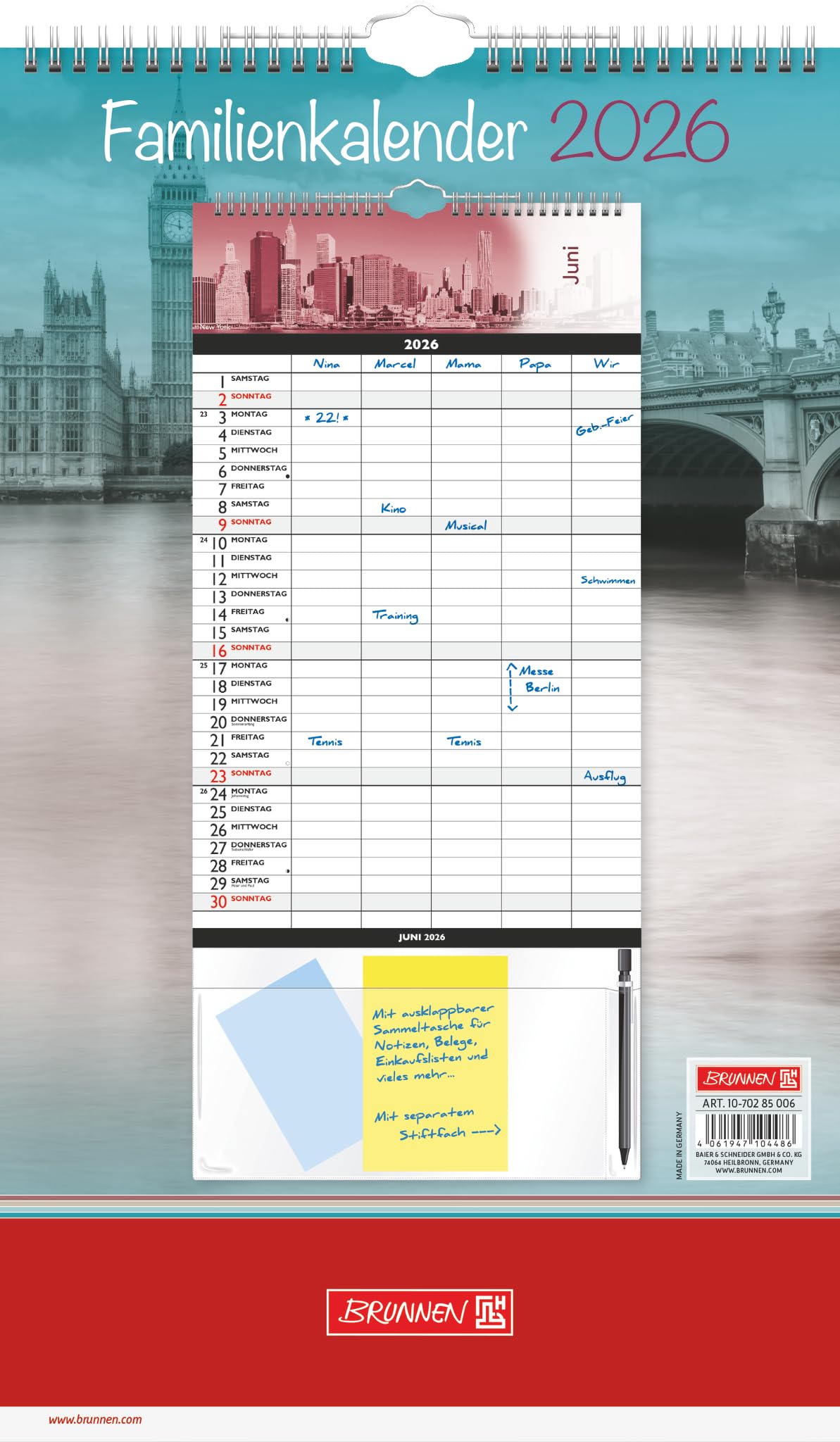 BRUNNEN Familienkalender '26 „Big City“ | 250×415 mm